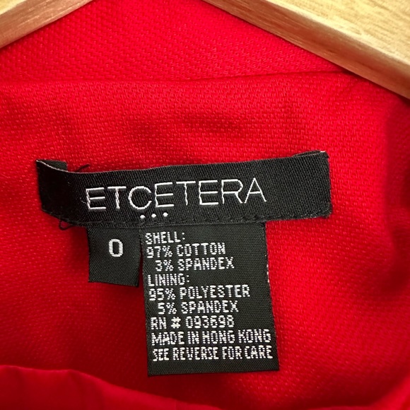 Etcetera Red Two Piece Pant Suit Jacket Full Zip Cotton Spandex Career Size 0 - Picture 16 of 16